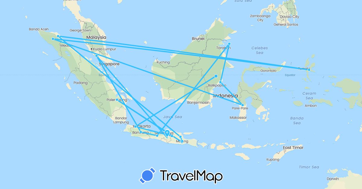 TravelMap itinerary: driving, boat in Indonesia, Malaysia (Asia)